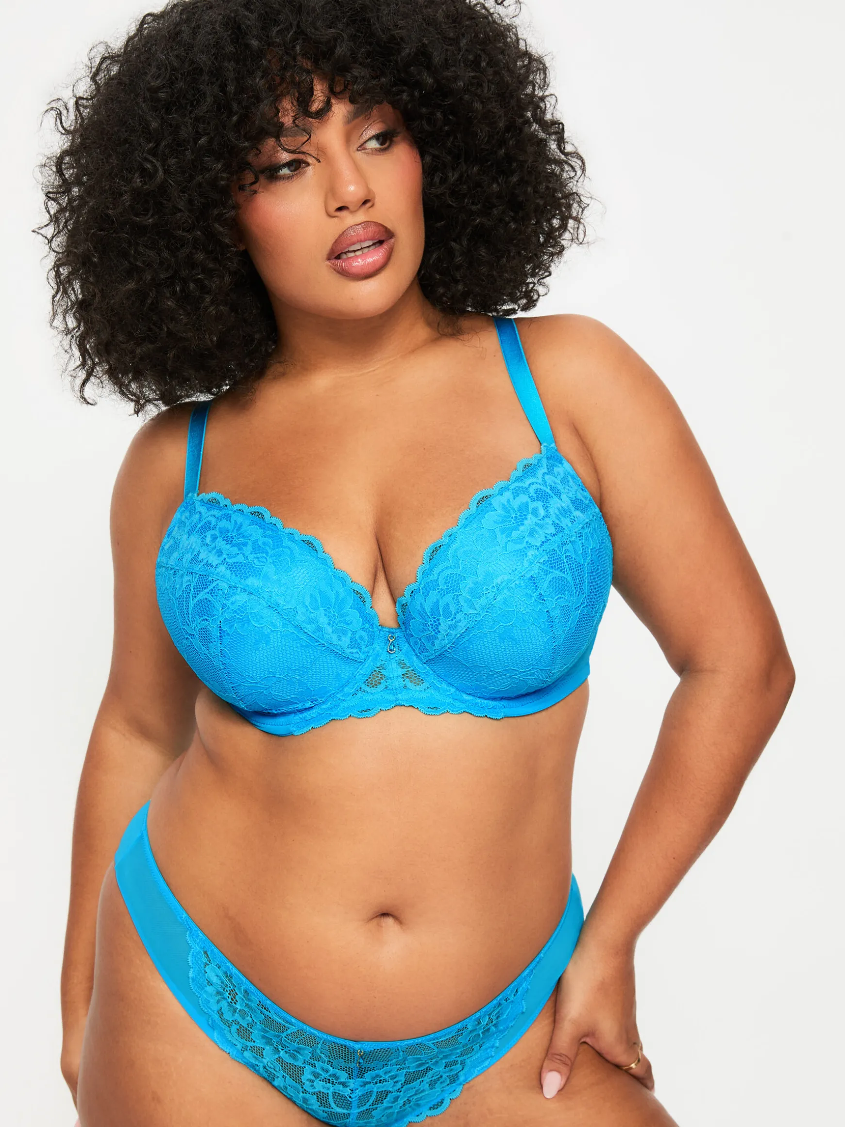 Sexy Lace Padded Plunge Bra - Bright Blue