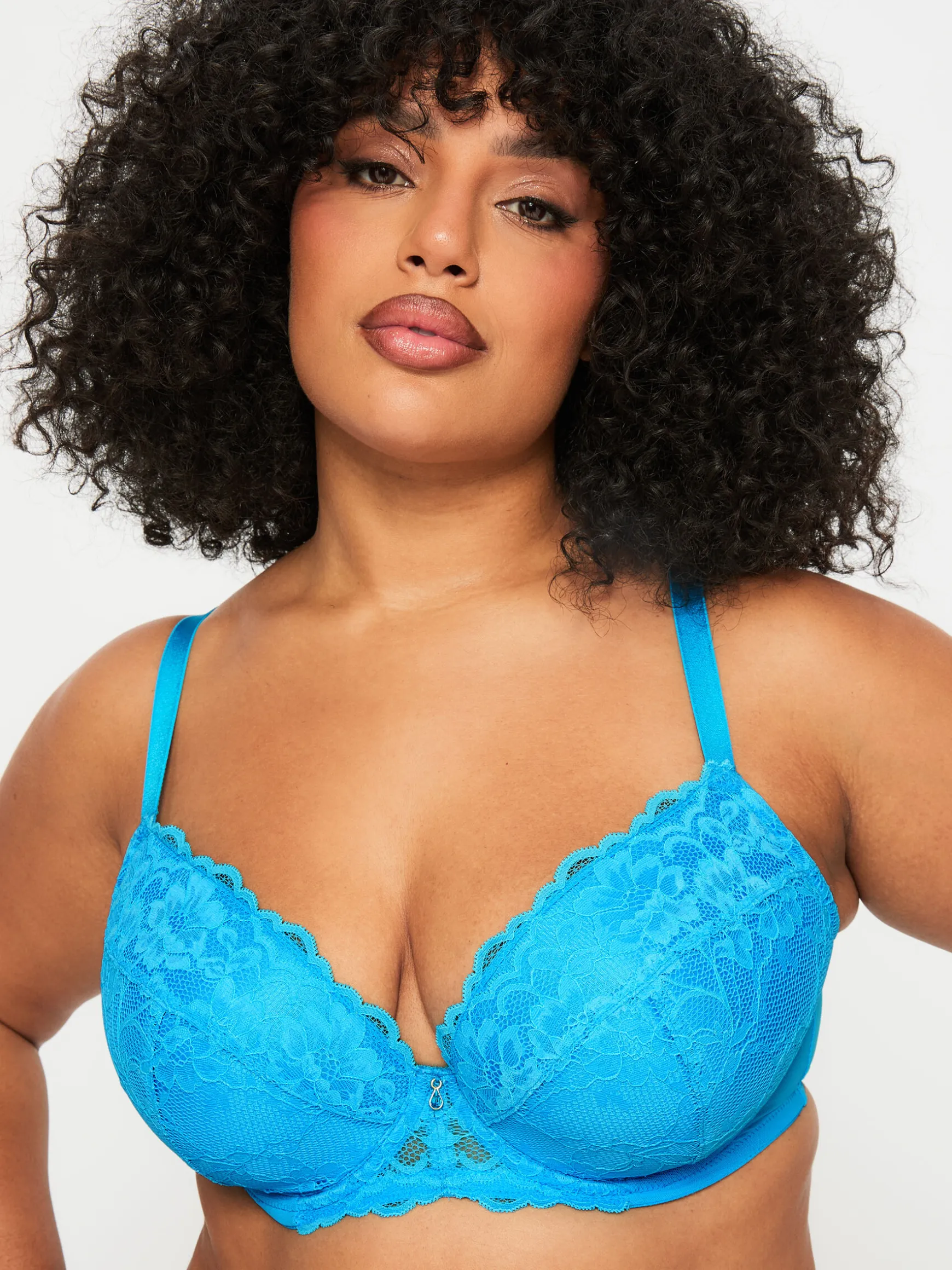 Sexy Lace Padded Plunge Bra - Bright Blue