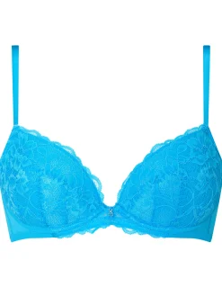 Sexy Lace Padded Plunge Bra - Bright Blue