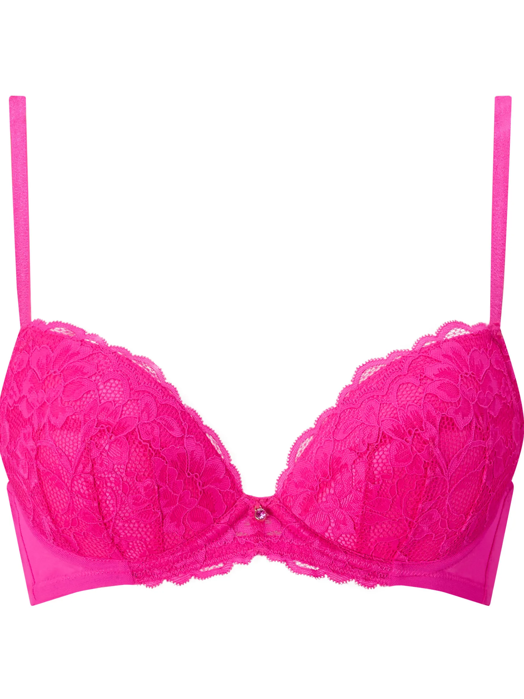 Sexy Lace Padded Plunge Bra - Bright Pink
