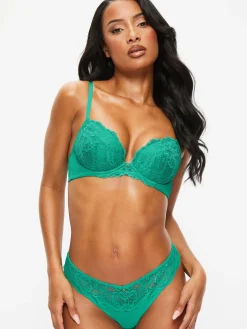 Sexy Lace Padded Plunge Bra - Green