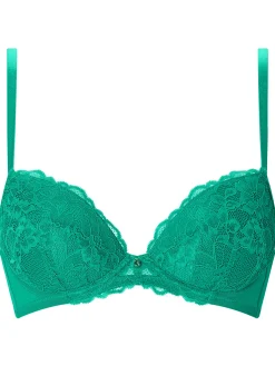 Sexy Lace Padded Plunge Bra - Green