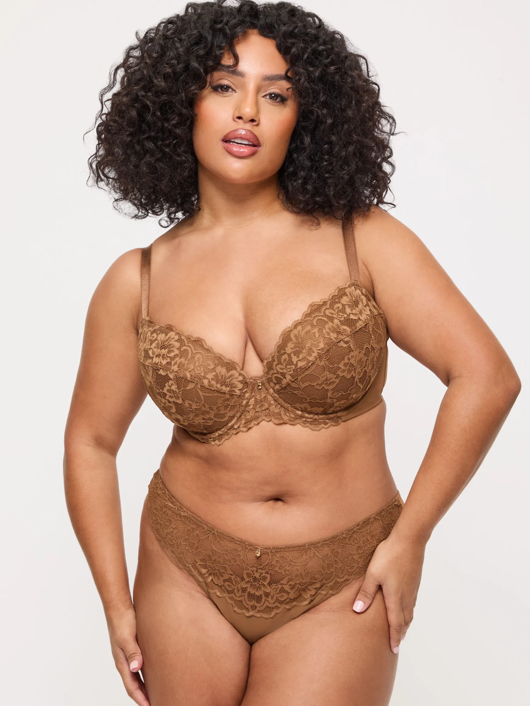 Sexy Lace Padded Plunge Bra - Nude 03