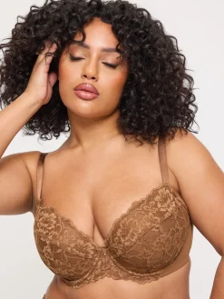 Sexy Lace Padded Plunge Bra - Nude 03