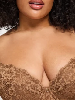 Sexy Lace Padded Plunge Bra - Nude 03