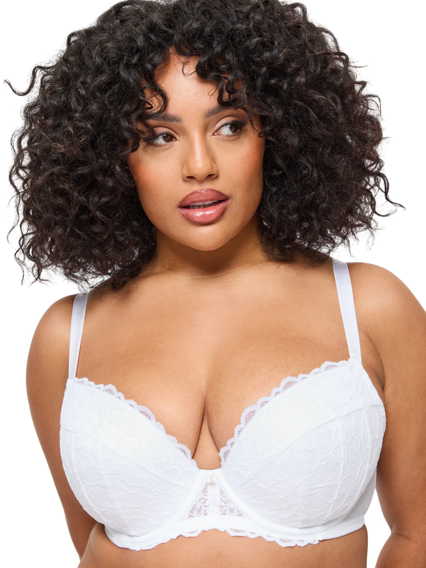 Sexy Lace Padded Plunge Bra - Pack of 2 - White/Nude