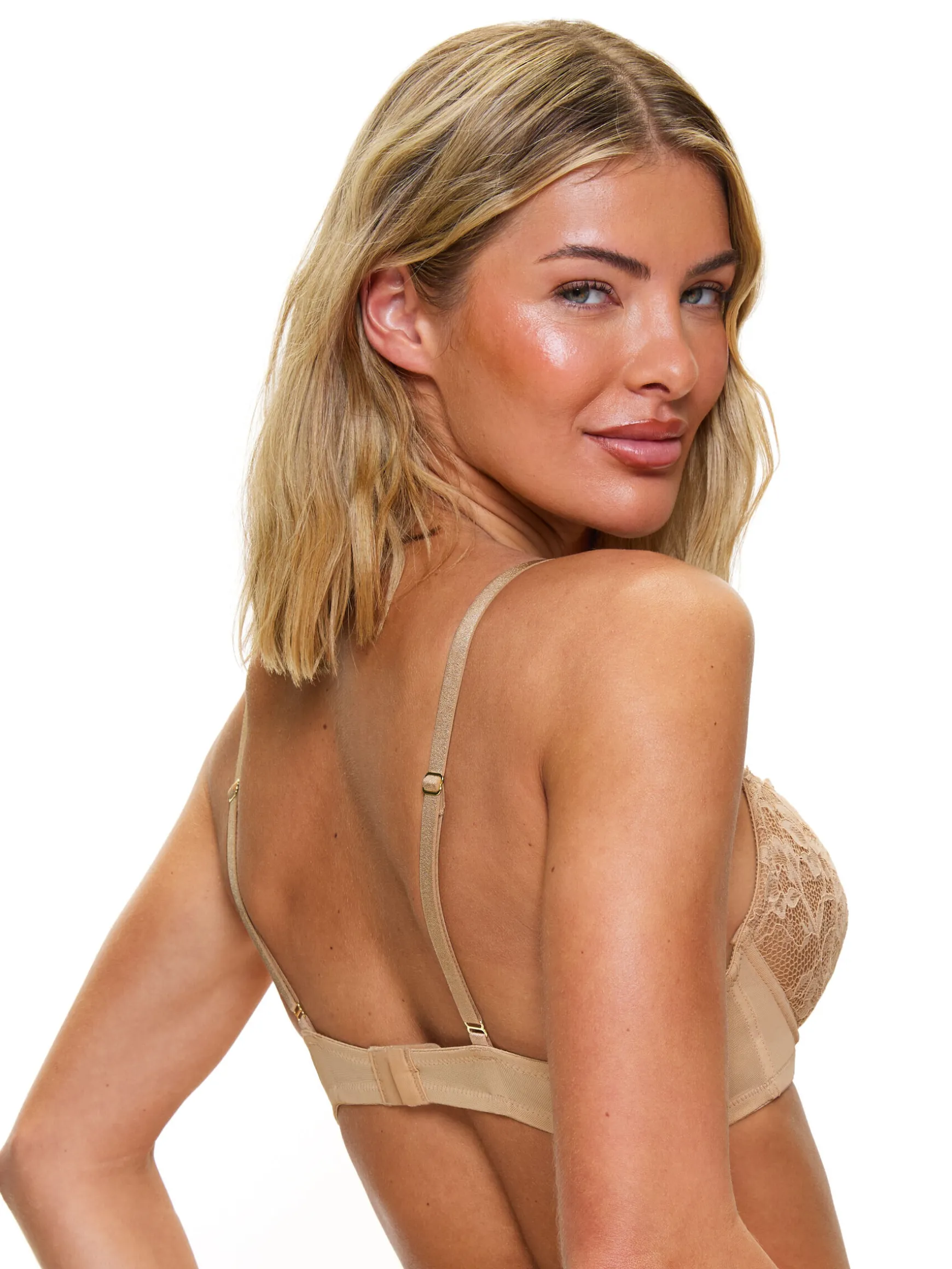 Sexy Lace Padded Plunge Bra - Pack of 2 - White/Nude