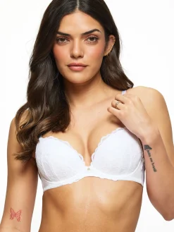 Sexy Lace Padded Plunge Bra - Pack of 2 - White/Nude