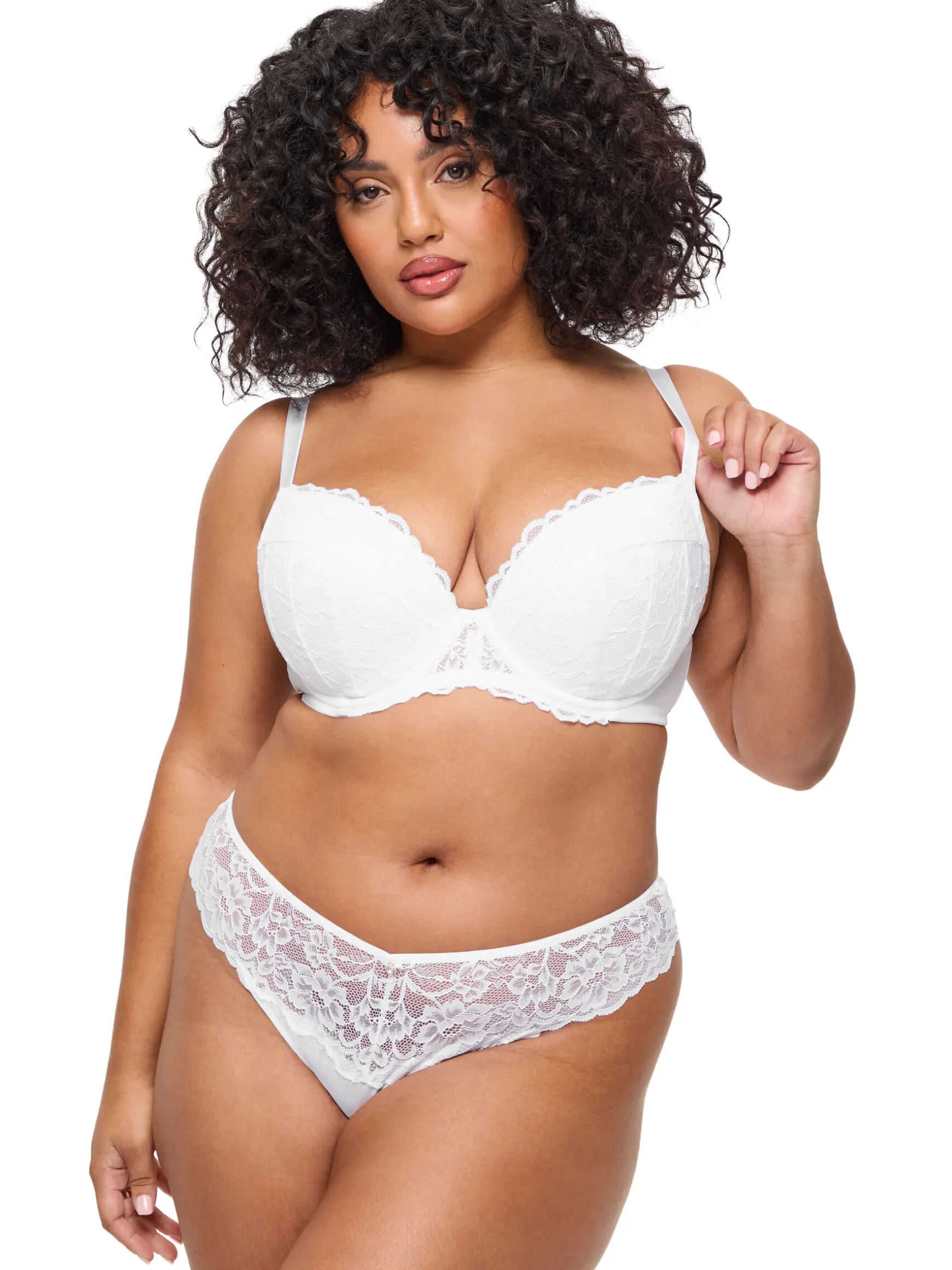 Sexy Lace Padded Plunge Bra - Pack of 2 - White/Nude