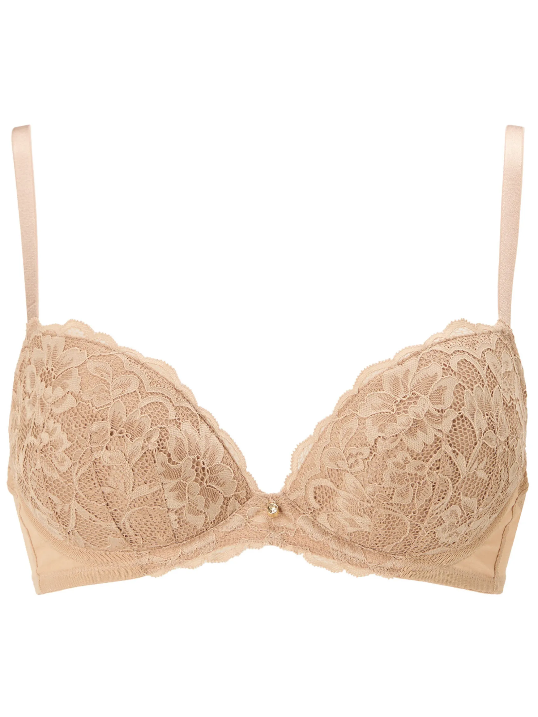 Sexy Lace Padded Plunge Bra - Pack of 2 - White/Nude