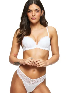 Sexy Lace Padded Plunge Bra - Pack of 2 - White/Nude