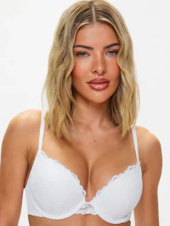 Sexy Lace Padded Plunge Bra - Pack of 2 - White