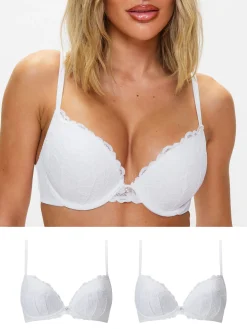 Sexy Lace Padded Plunge Bra - Pack of 2 - White