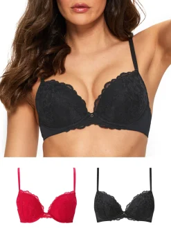 Sexy Lace Padded Plunge Bra - Pack of 2 - Multi