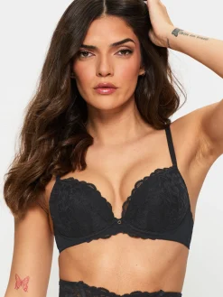 Sexy Lace Padded Plunge Bra - Pack of 2 - Black/Nude