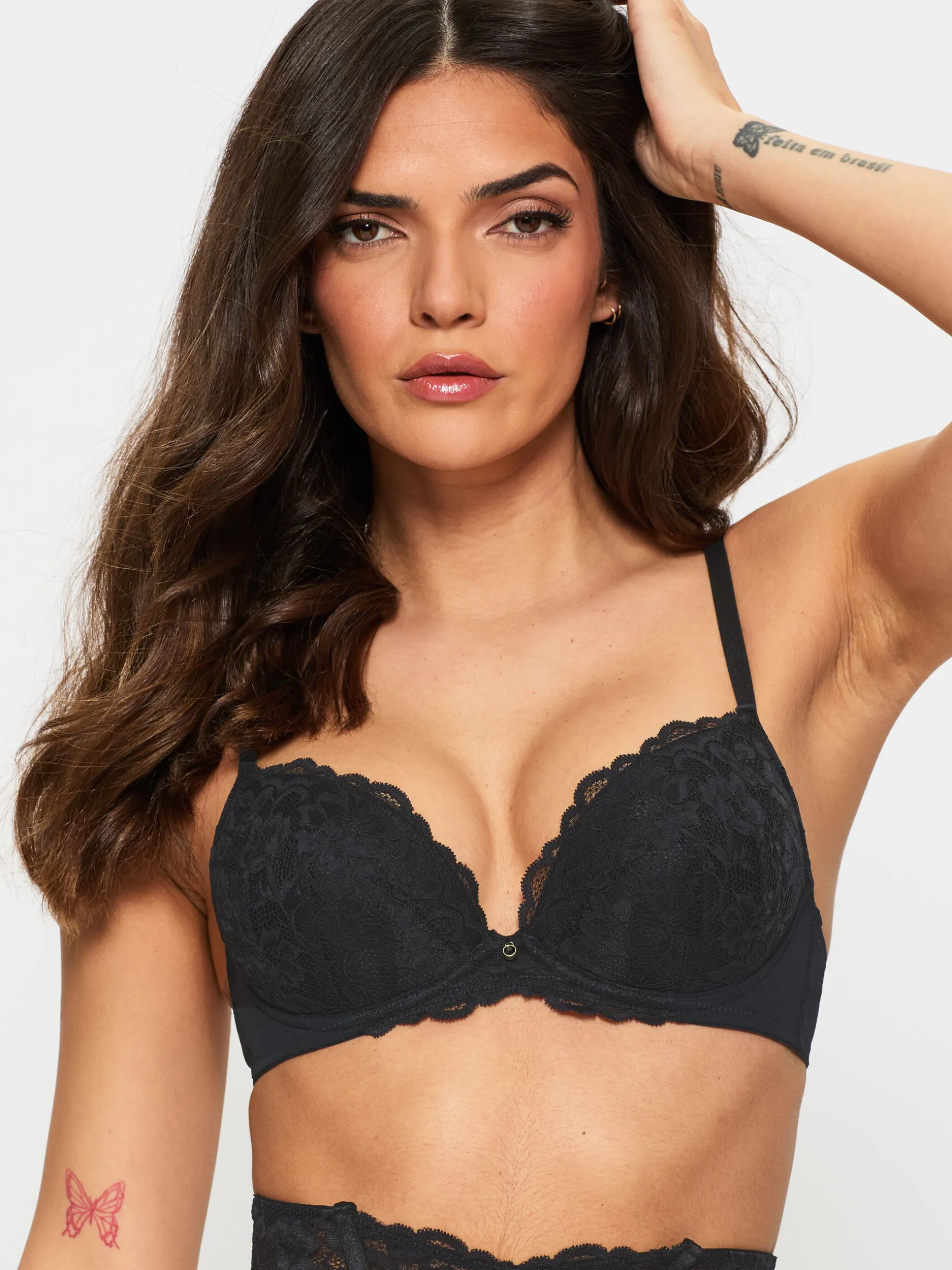 Sexy Lace Padded Plunge Bra - Pack of 2 - Black/Nude