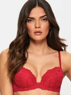 Sexy Lace Padded Plunge Bra - Red