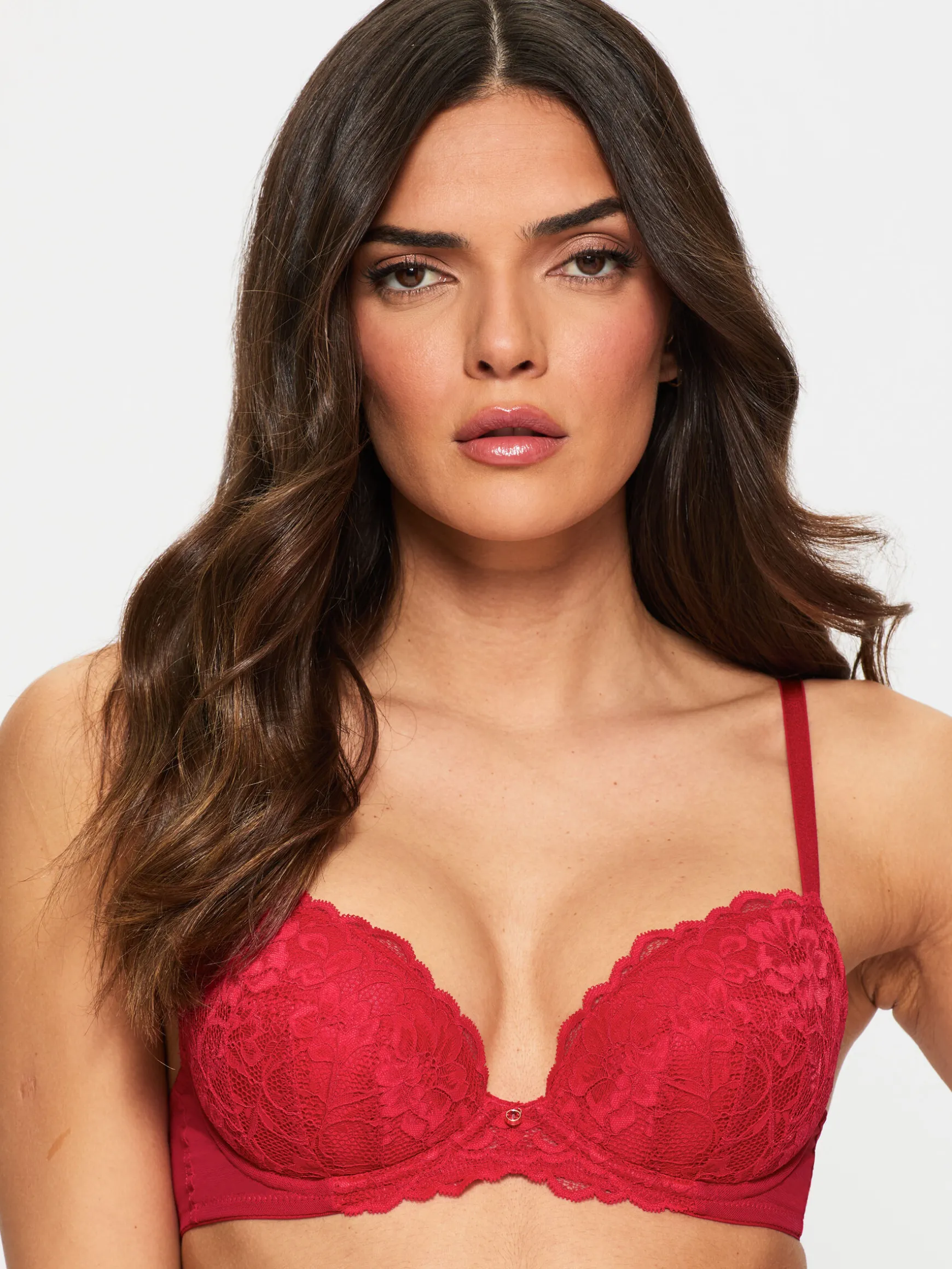 Sexy Lace Padded Plunge Bra - Red