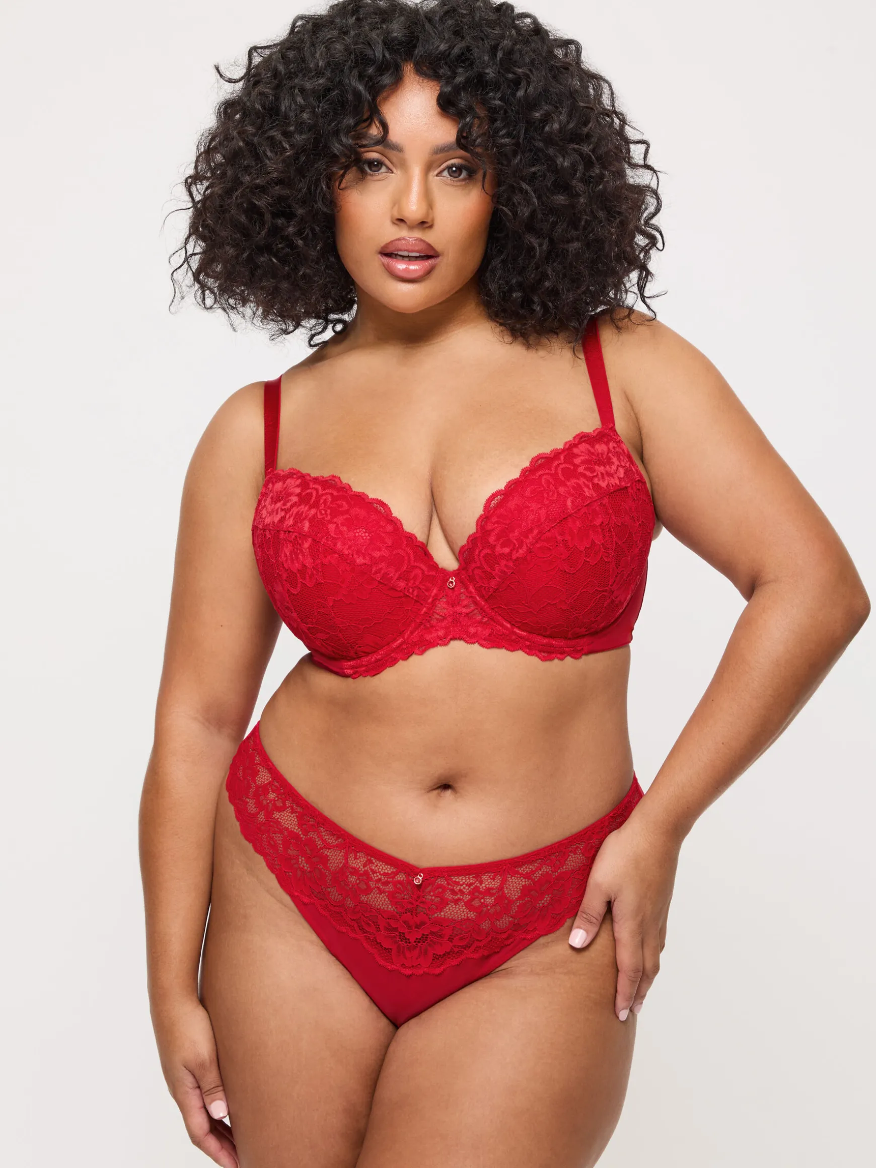 Sexy Lace Padded Plunge Bra - Red