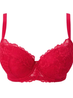 Sexy Lace Padded Plunge Bra - Red