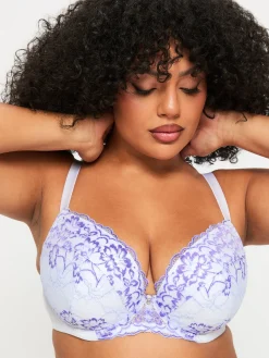 Sexy Lace Padded Plunge Bra - White/Lilac