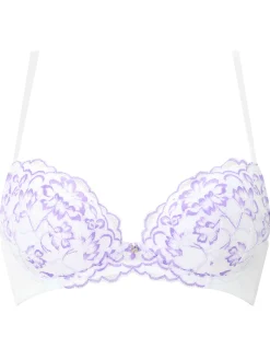 Sexy Lace Padded Plunge Bra - White/Lilac