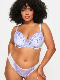 Sexy Lace Padded Plunge Bra - White/Lilac