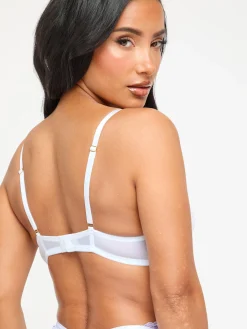 Sexy Lace Padded Plunge Bra - White/Lilac