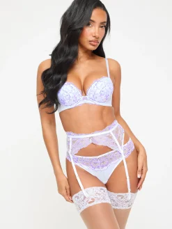 Sexy Lace Padded Plunge Bra - White/Lilac