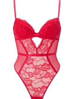 Sexy Lace Padded Plunge Lingerie Body - Red