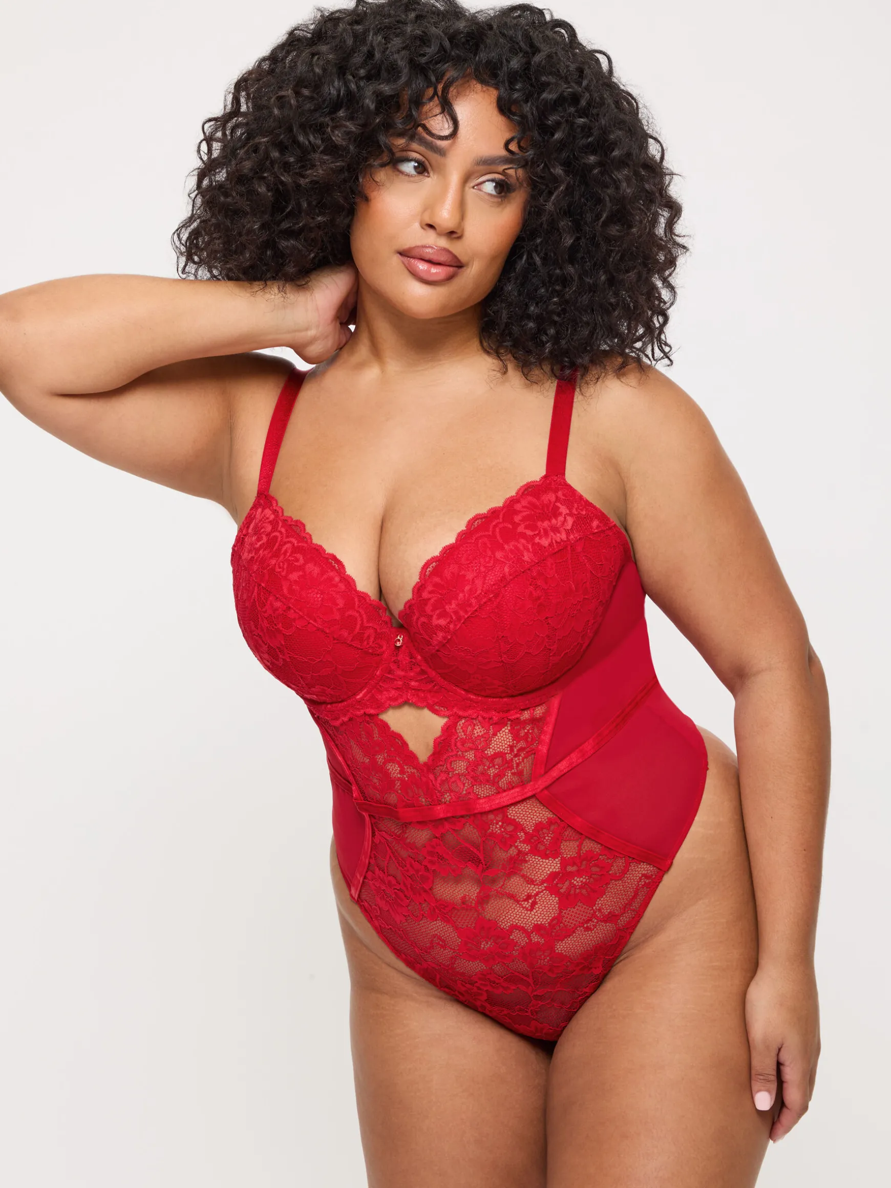Sexy Lace Padded Plunge Lingerie Body - Red