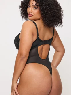 Sexy Lace Padded Plunge Lingerie Body - Black