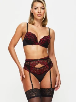 Sexy Lace Suspender Belt - Black/Red