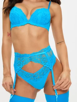 Sexy Lace Suspender Belt - Bright Blue