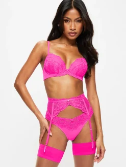 Sexy Lace Suspender Belt - Bright Pink
