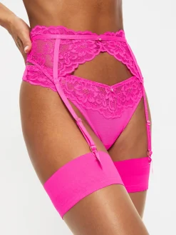 Sexy Lace Suspender Belt - Bright Pink