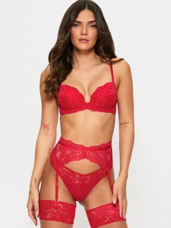 Sexy Lace Suspender Belt - Red
