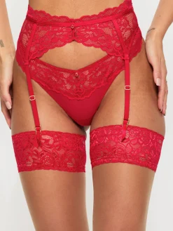 Sexy Lace Suspender Belt - Red
