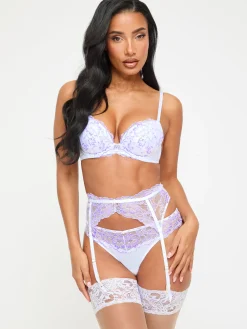 Sexy Lace Suspender Belt - White/Lilac