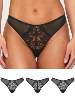 Sexy Lace Thong - Pack of 3 - Black