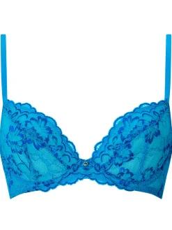Sexy Lace Two Tone Non Padded Plunge Bra - Turquoise