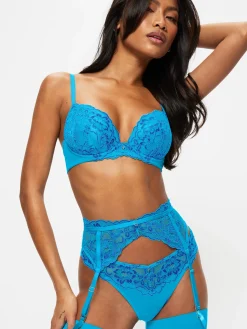 Sexy Lace Two Tone Padded Plunge Bra - Turquoise