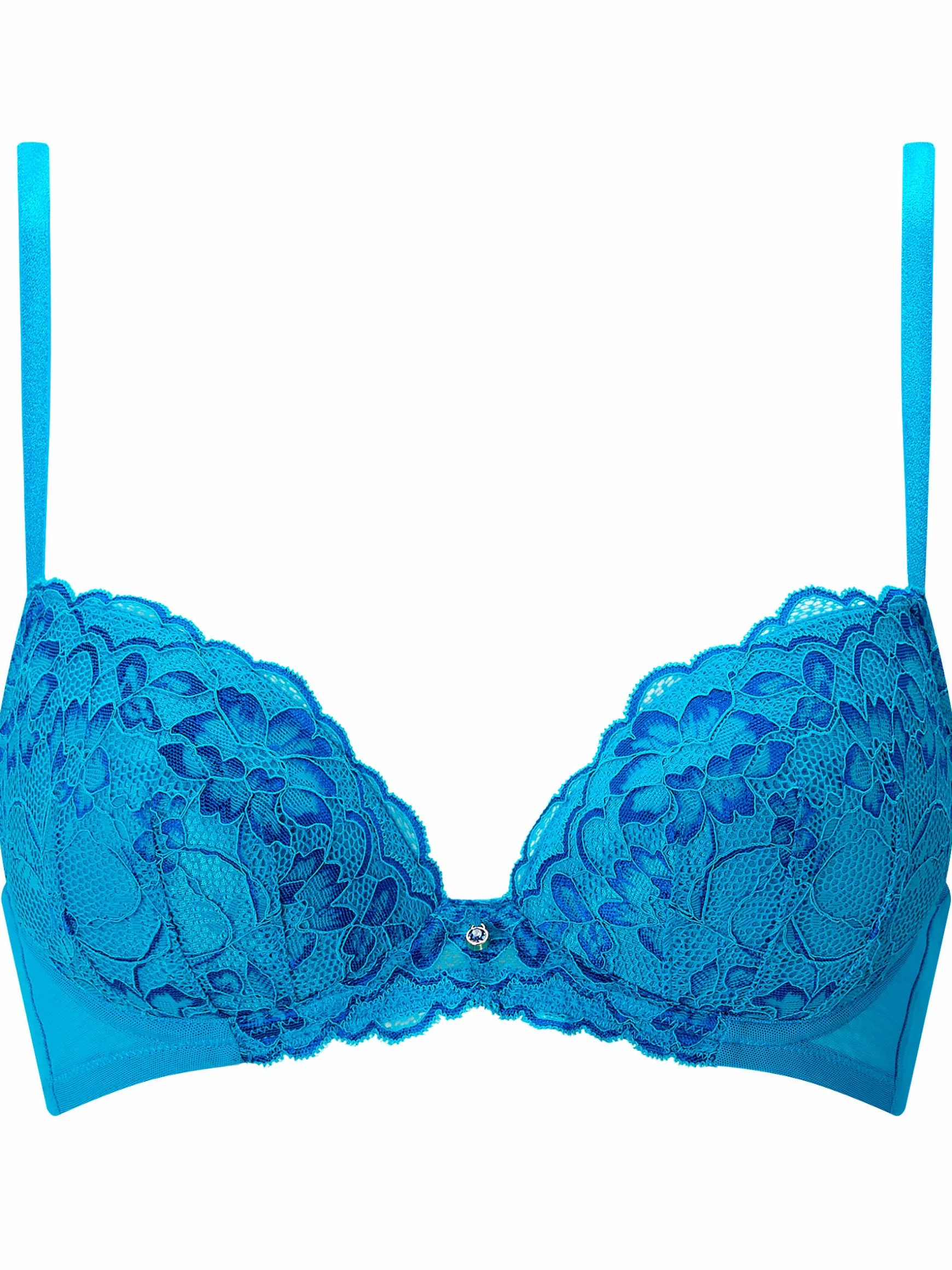 Sexy Lace Two Tone Padded Plunge Bra - Turquoise
