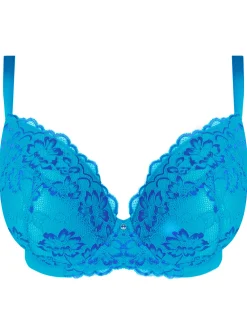 Sexy Lace Two Tone Padded Plunge Bra - Turquoise