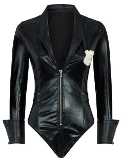 Sexy Police Officer Fancy Dress PU Body with Handcuffs - Black