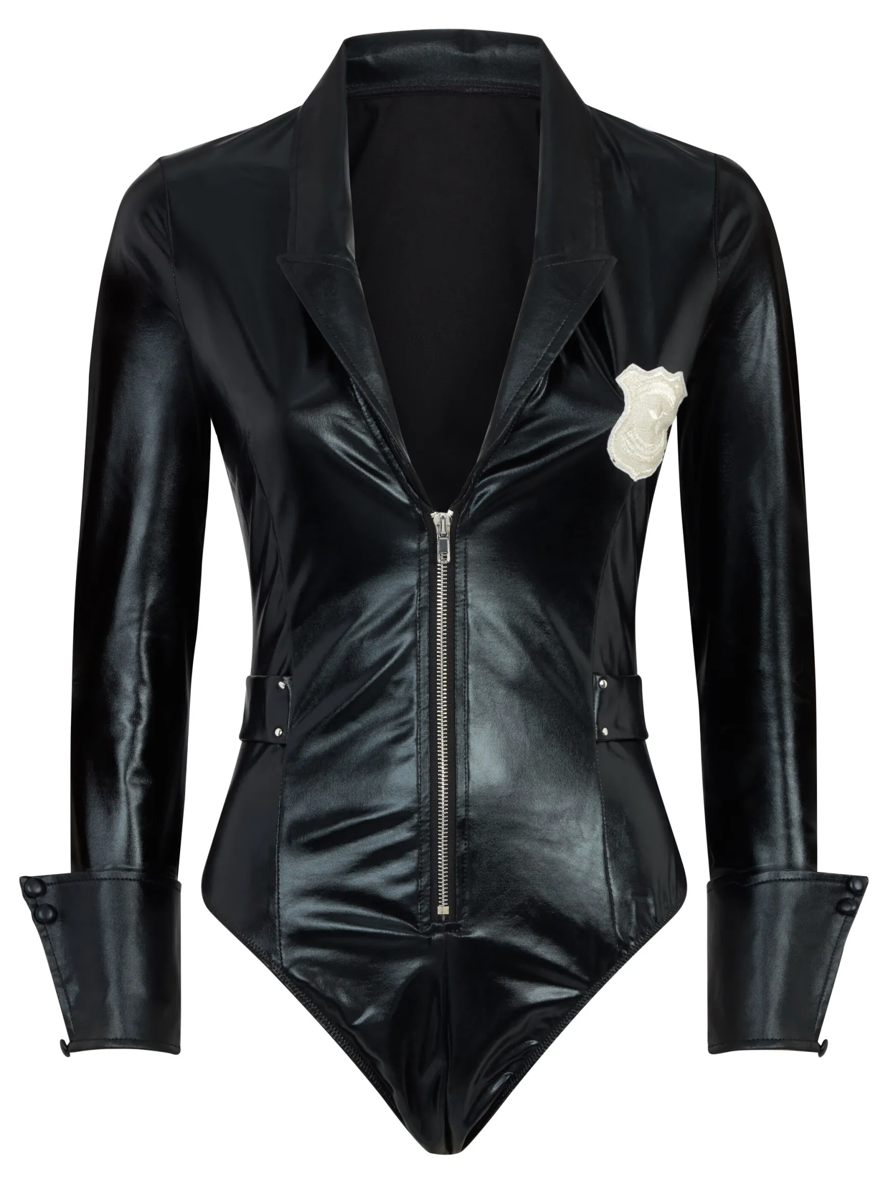Sexy Police Officer Fancy Dress PU Body with Handcuffs - Black