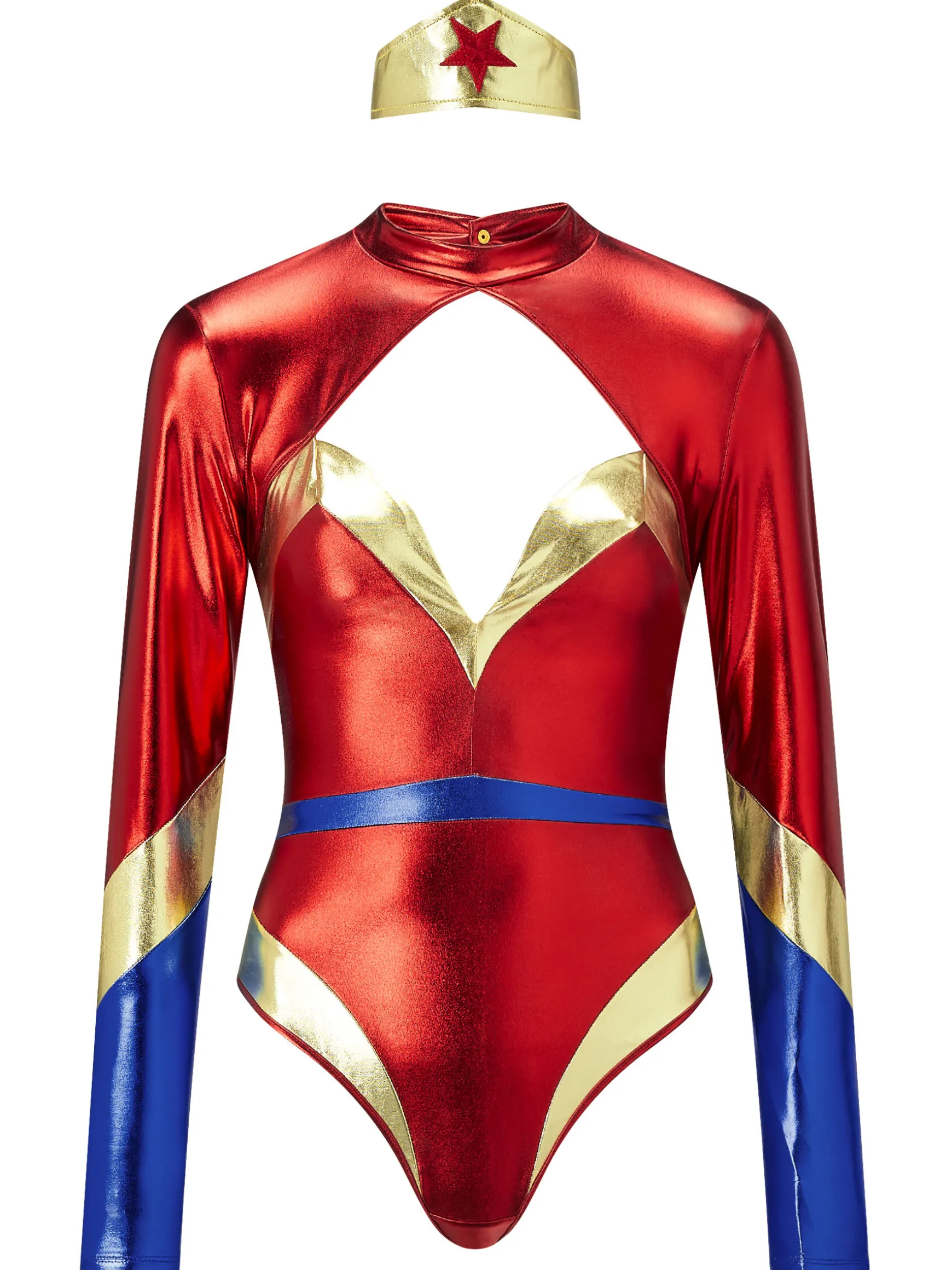 Sexy Super Hero 2 Piece PU Costume with Headband - Multi