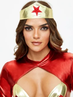 Sexy Super Hero 2 Piece PU Costume with Headband - Multi