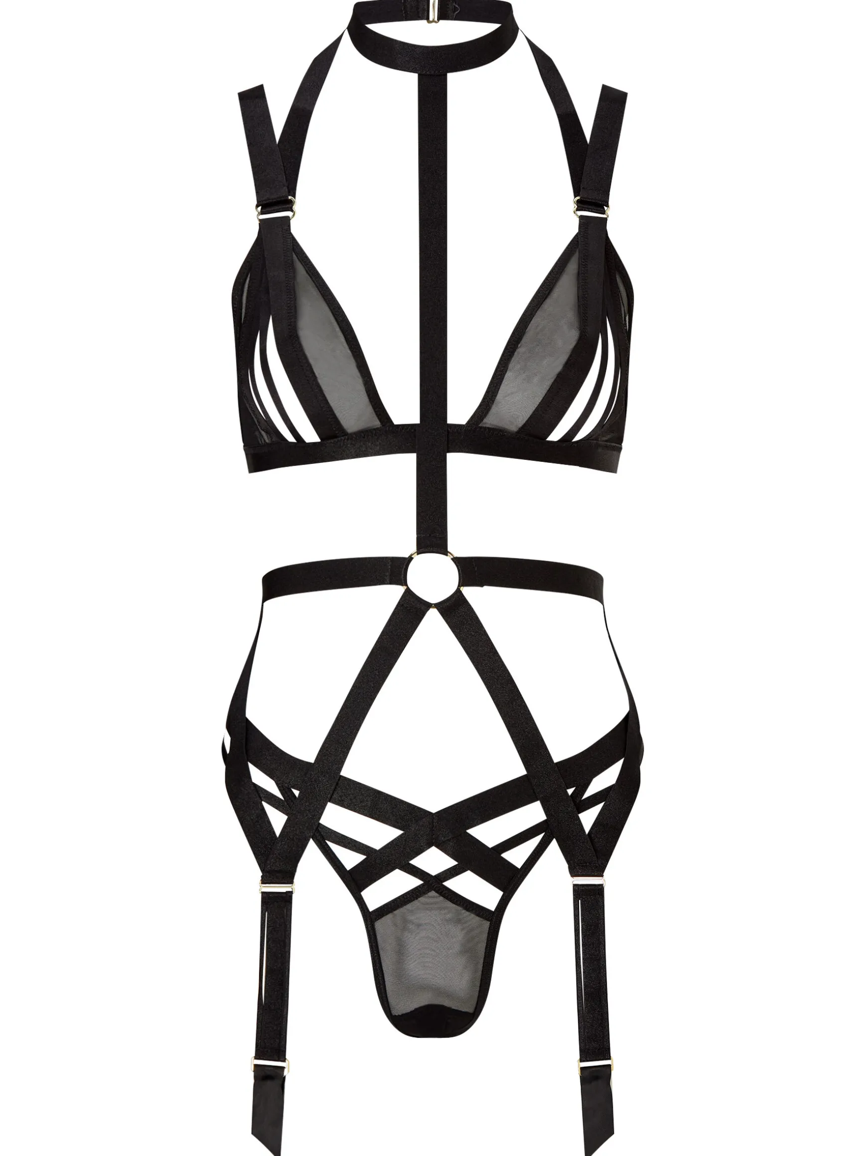 Shadow Crotchless Lingerie 3 Piece Set - Black
