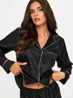 Signature Satin Pyjama Shirt & Trousers Set - Black